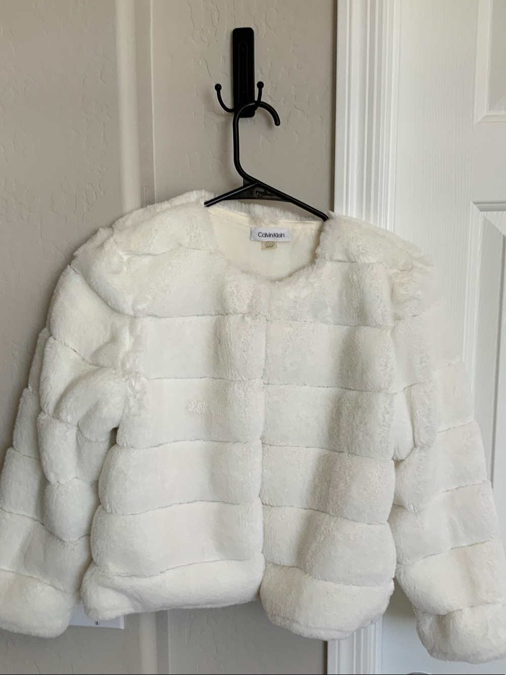 Calvin Klein White Plush Faux Fur Jacket